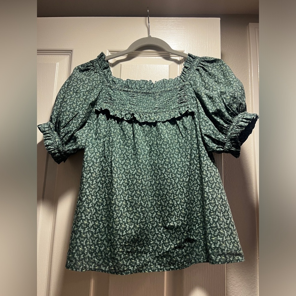 Doen Green Floral Blouse